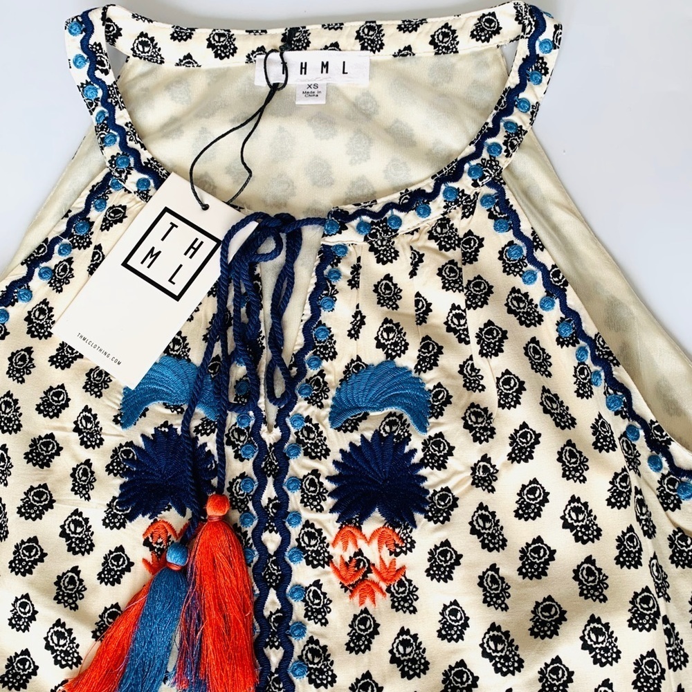 NEW THML Floral Embroidered Tunic Halter Neck Mini Dress size XS - Picture 14 of 16